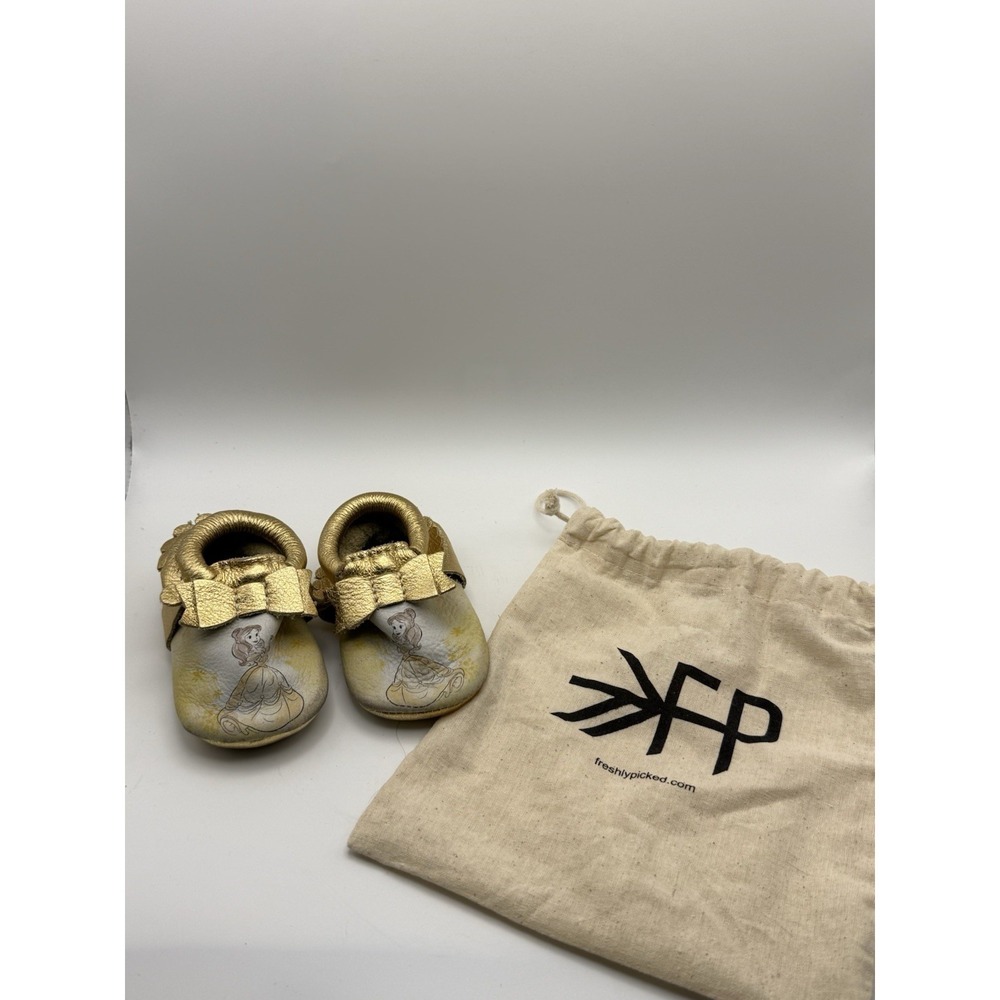 Freshly Picked Princess Belle Baby Shoes Hard Sole Size 3 With Bag